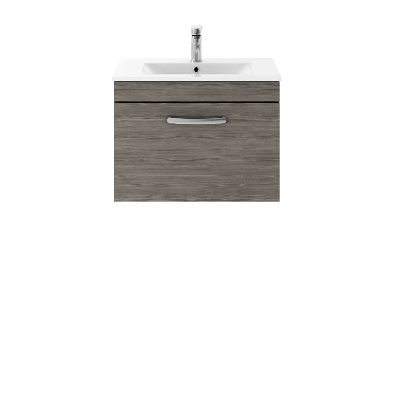 Athena 605 mm Single Vanity with Integrated Ceramic Basin, Anthracite Woodgrain