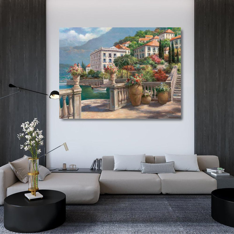 Art Direct Chiu, T.C. Toile tendue avec châssis: Lago di Como II, H 36 po x l 47 po