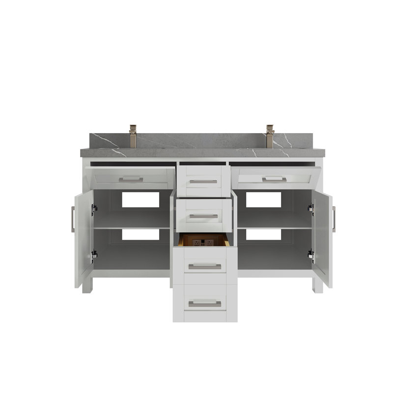 Ensemble de meuble-lavabo double 60 po Cambridge, Gris Piatra