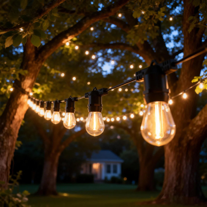Plug-in LED Globe String Lights 48FT 15 Edison Bulbs Outdoor Waterproof Light(End to End Connectable)