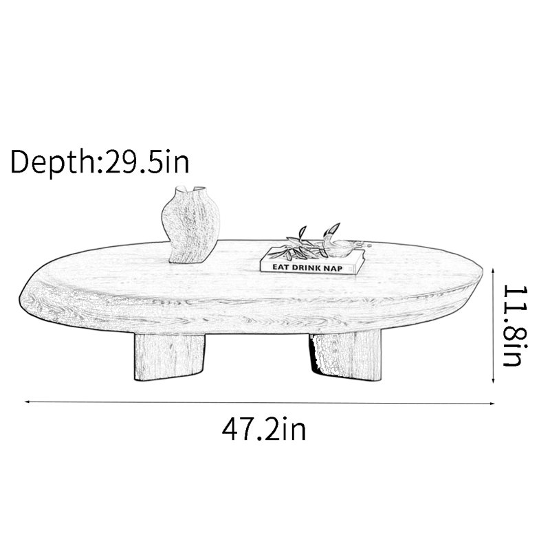Table basse Wabi-sabi, H 11,8 po x L 47,2 po x l 29,5 po, Brun