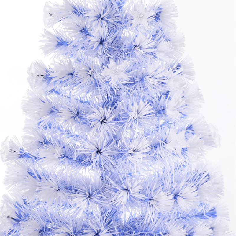 Sapin de Noël artificiel pré-éclairé 5 pi avec branches réalistes, lumières DEL multicolores, fibre optique et 180 pointes - blanc / bleu
