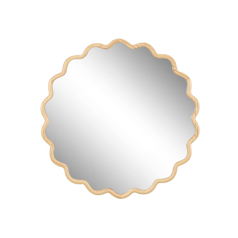 Exquisite Solid Wood Wavy Mirror For Stylish Home Decoration, 31" x 31", Gold