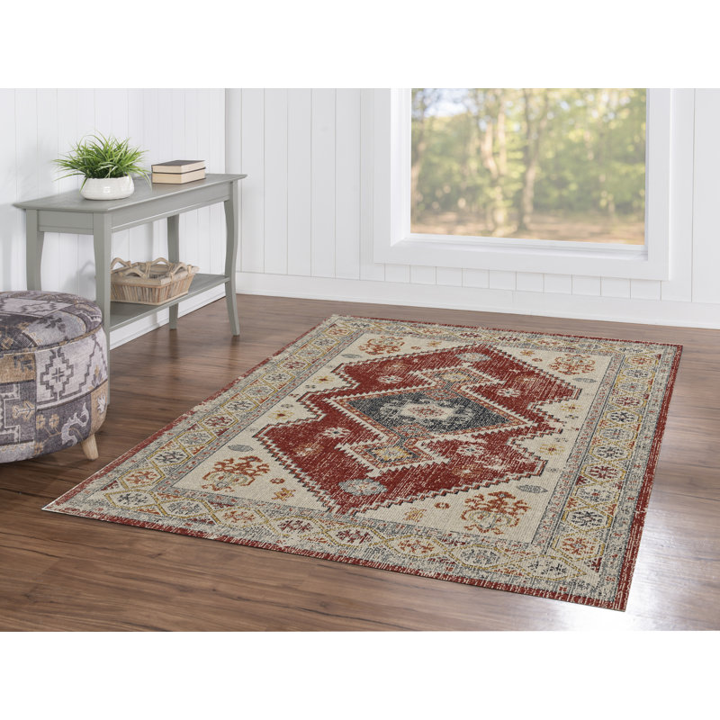 Tapis oriental ivoire / rouge Ambrah, Rectangle 5 pi x 7 pi 6 po