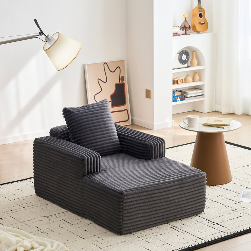 Méridienne intérieure 45,3 po, canapé simple en velours côtelé désossé avec assise profonde et accoudoirs, sans assemblage, 1 coussin de dossier, gris