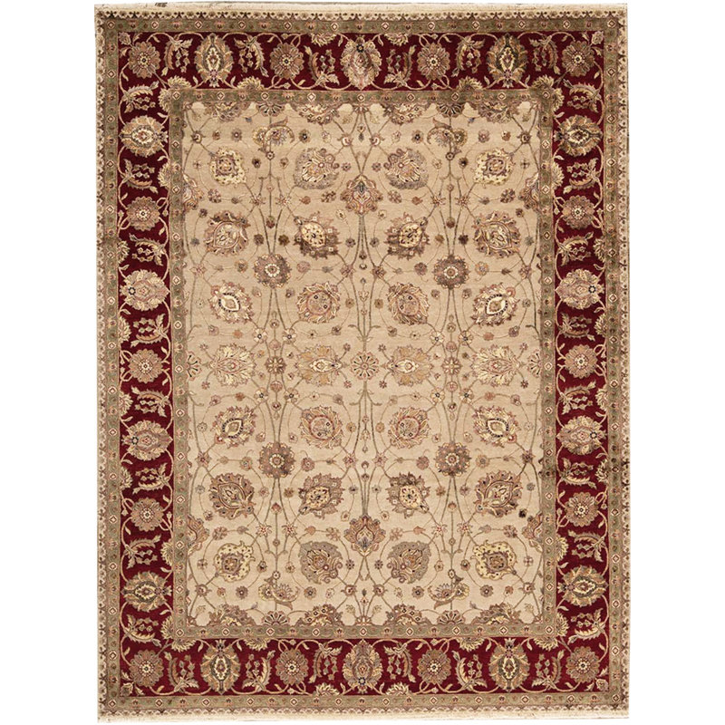 Tapis ivoire et rouge noué à la main de haute qualité