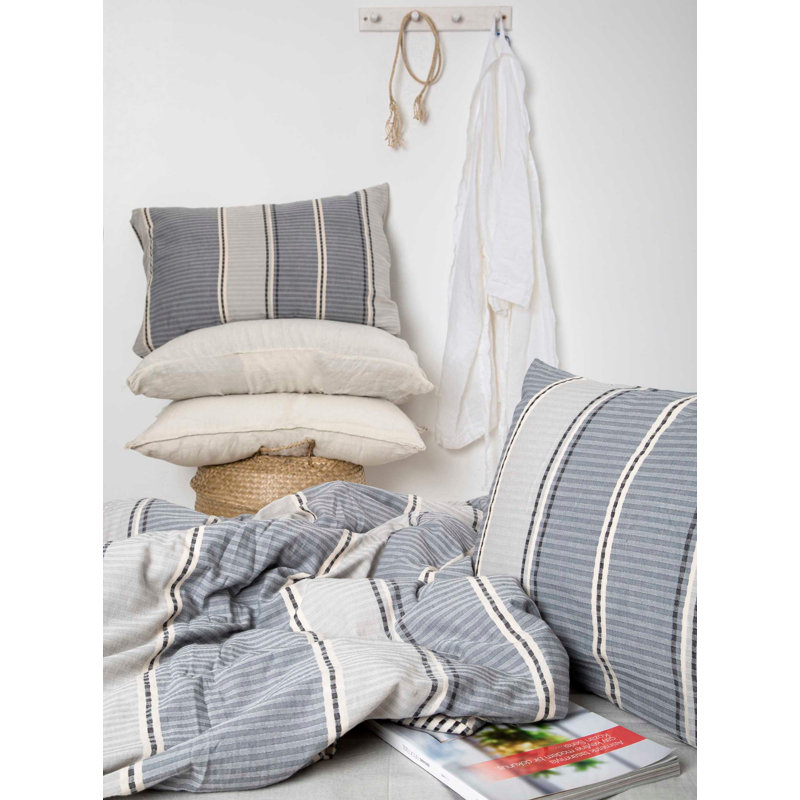 Ensemble de housse de couette 100% coton gris / blanc 4 pièces Cyenthia