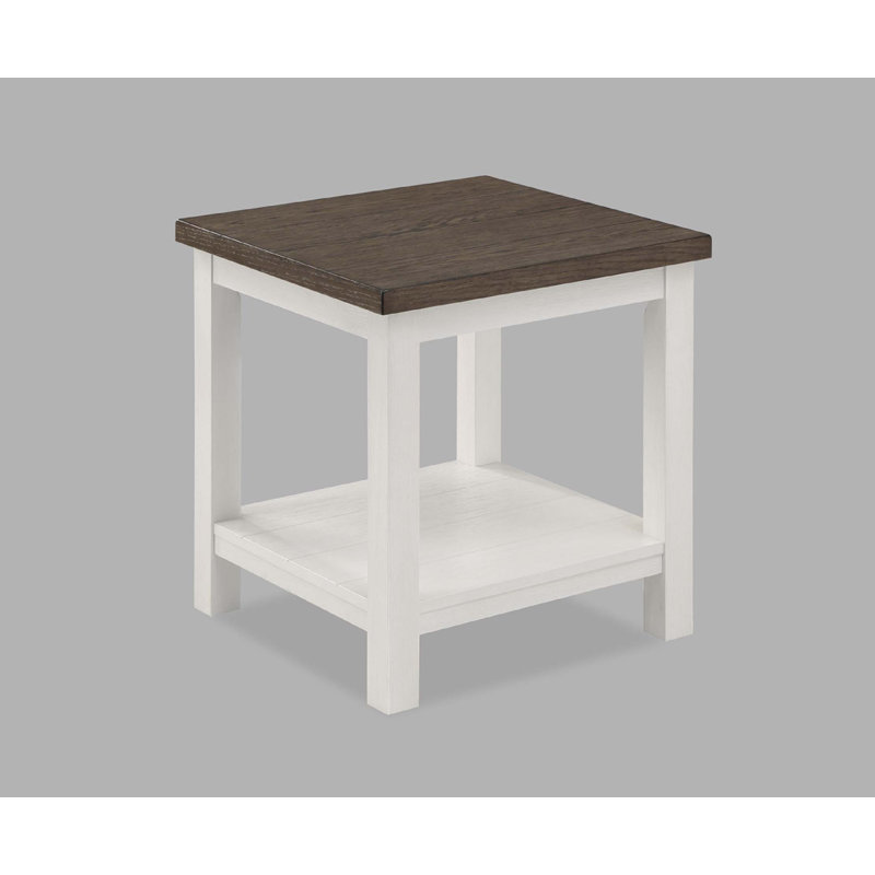 1 pièce Table de bout brune de style campagnard avec base blanche et plateau de table rectangulaire