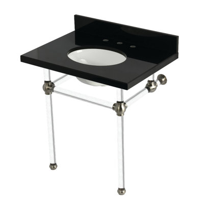 Kingston Brass Templeton 30-Inch Black Granite Console Sink with Acrylic Legs (8-Inch, 3-Hole)