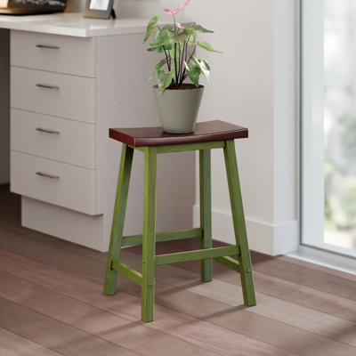 Tabouret de comptoir Satori, vert rustique et noyer