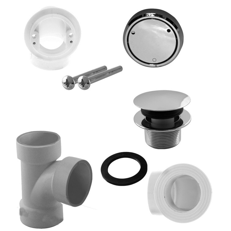 1-1/2" Sch. 40 PVC Tip-Toe Drain Plumber's Pack with Patented Deep Soak 2-Hole Overflow, Elbows and Tee