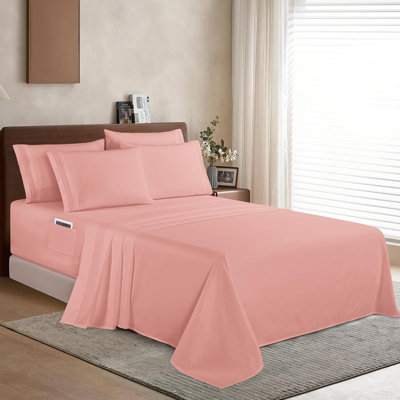 Ensemble de draps 6 pièces de qualité supérieure Elegant Comfort 1500 - Pochettes très profondes de 18 à 24 po, poches de rangement intelligentes, draps ultra-souples 6 pièces infroissables