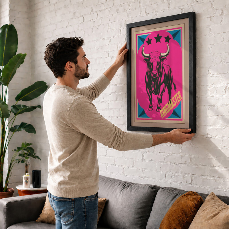 Bull Master Retro - Framed Print, Walnut, A3 - 42.0 x 29.7 cm