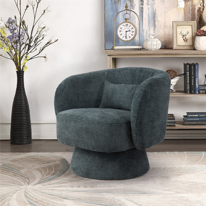 Darionna Upholstered Swivel Barrel Chair, Gray