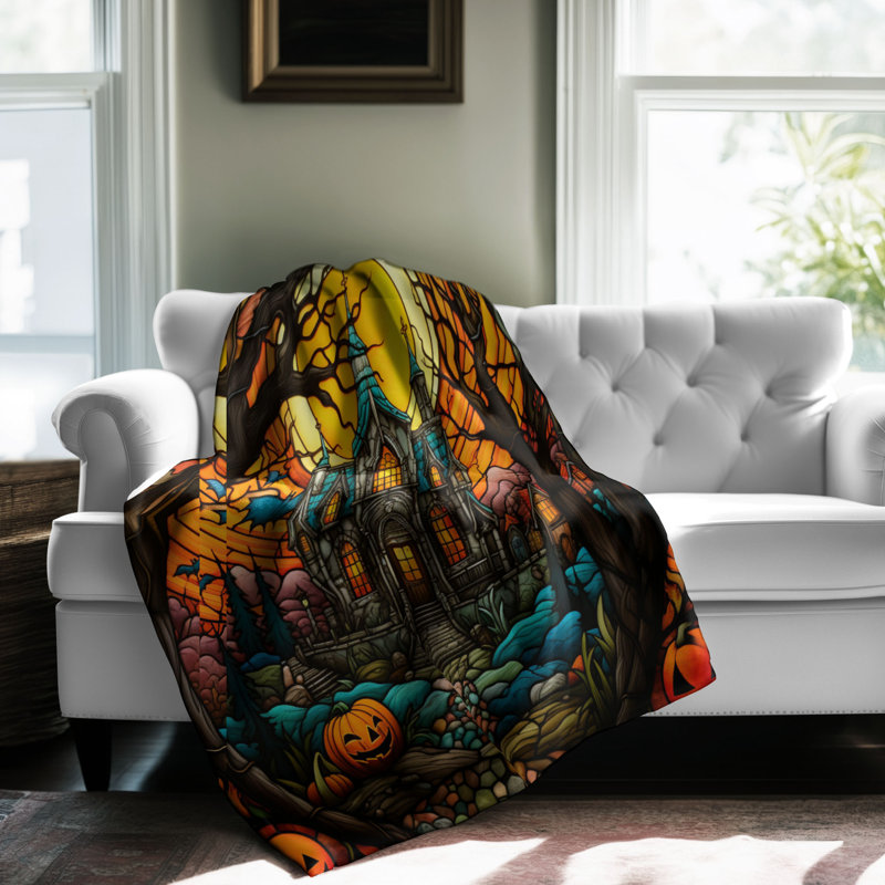 Couverture d'Halloween en verre - 1 pièce Sherpa Premium, Grand lit