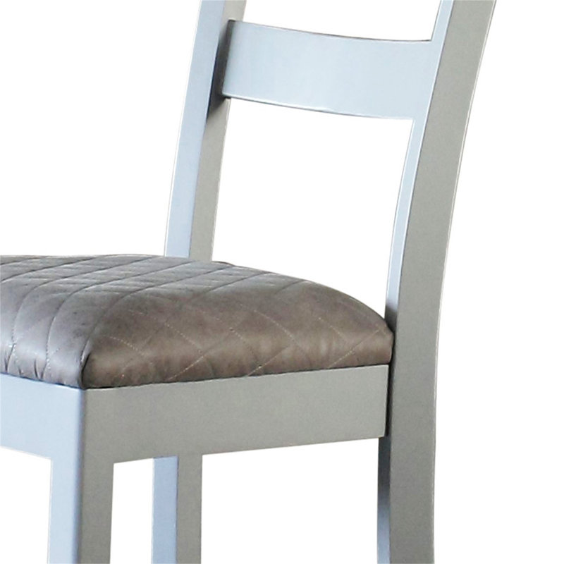 Gray Ladderback Side Chair with Tufted Fabric Seat, Set of 2