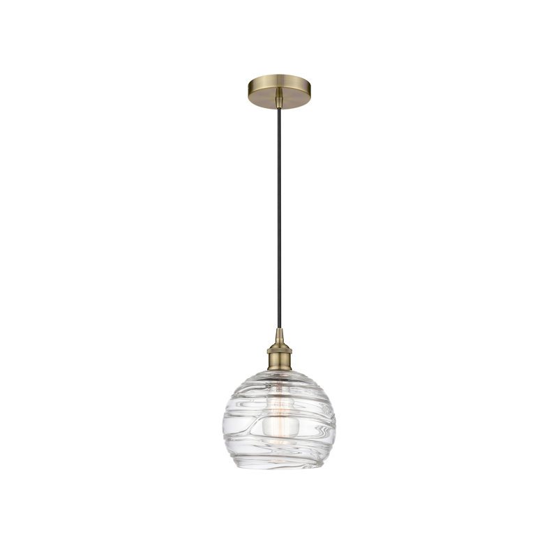 1 - Light Single Globle Pendant, Antique Brass, 10.75" H x 8" W x 8" D, Clear