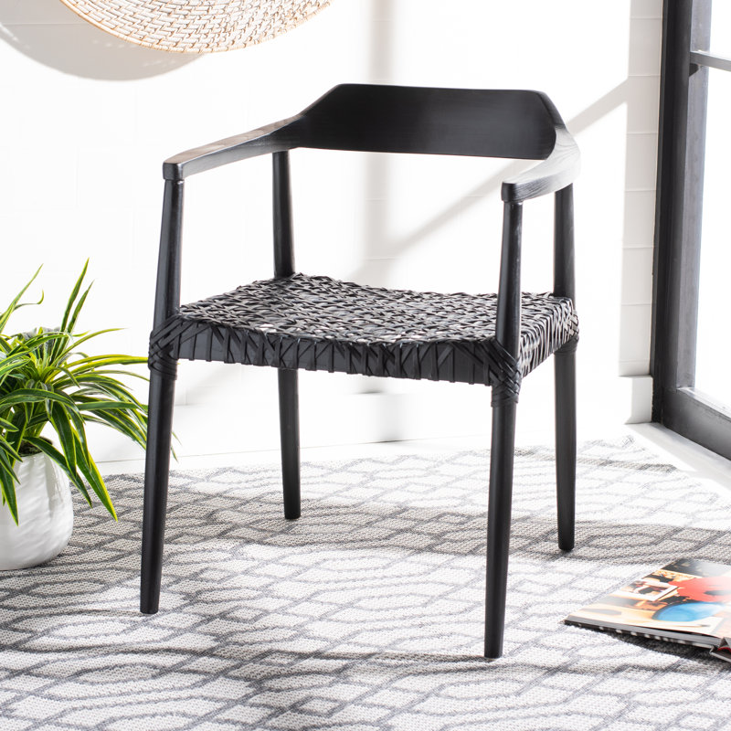 Bruna 22'' Wide Dinning Chair, Black, Black Genuine Leather