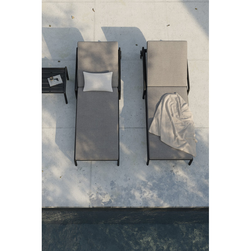 Jack Outdoor Teak Chaise Lounge, Teak Black Frame/Mocha Cushion