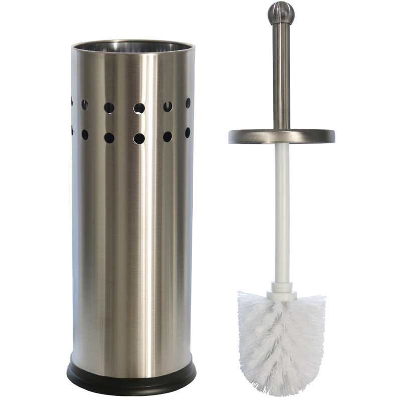 Stainless Steel Vented Toilet Brush Holder with Rubber Base