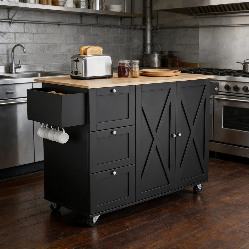 Rolling Kitchen Island Cart with Drawers Shelves and Hooks