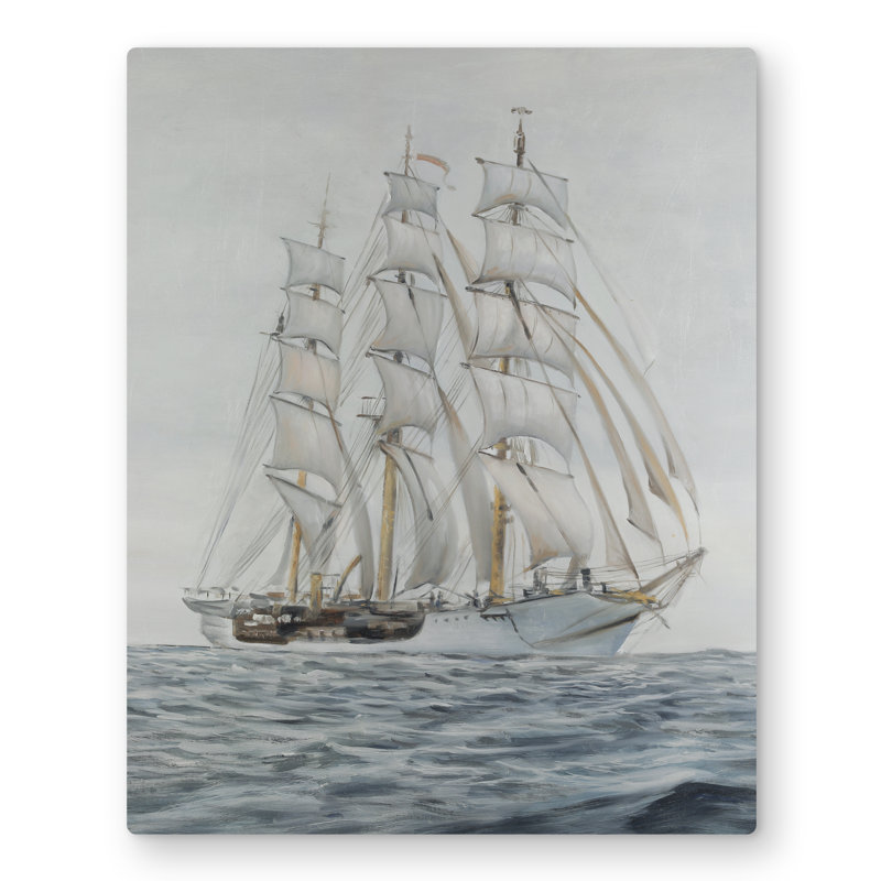 Ship by a cloudy day - Waves Travel & Maps Metal Print