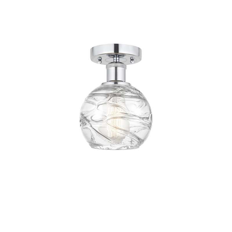 Glass Semi Flush Mount, 8.25" H x 6" W x 6" D, Polished Chrome