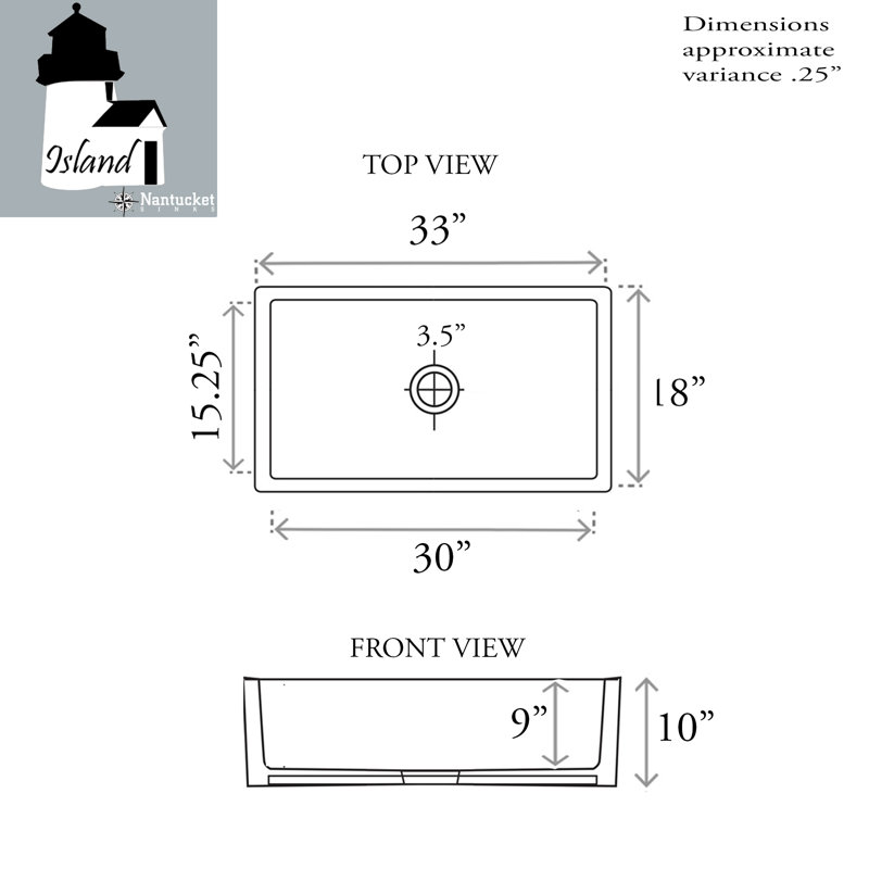 Évier de cuisine à tablier frontal L 35,75 po x l 18 po Island, 33"