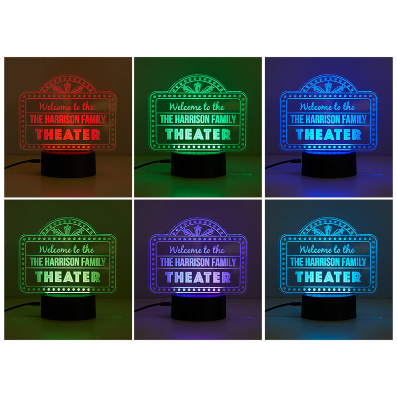 Home Family Theather LED Night Light with Custom Name Laser Engraved on Acrylic Design Insert