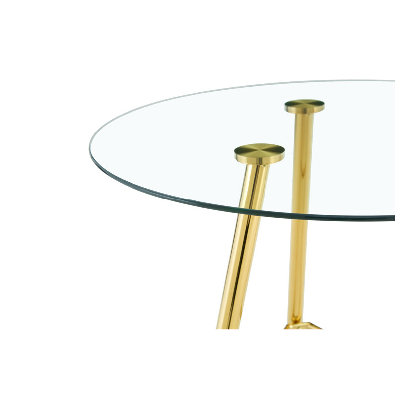 Table de bar ronde en verre trempé de 34 pouces avec base en métal doré, table de pub d'une hauteur de 36 pouces pour la salle à manger