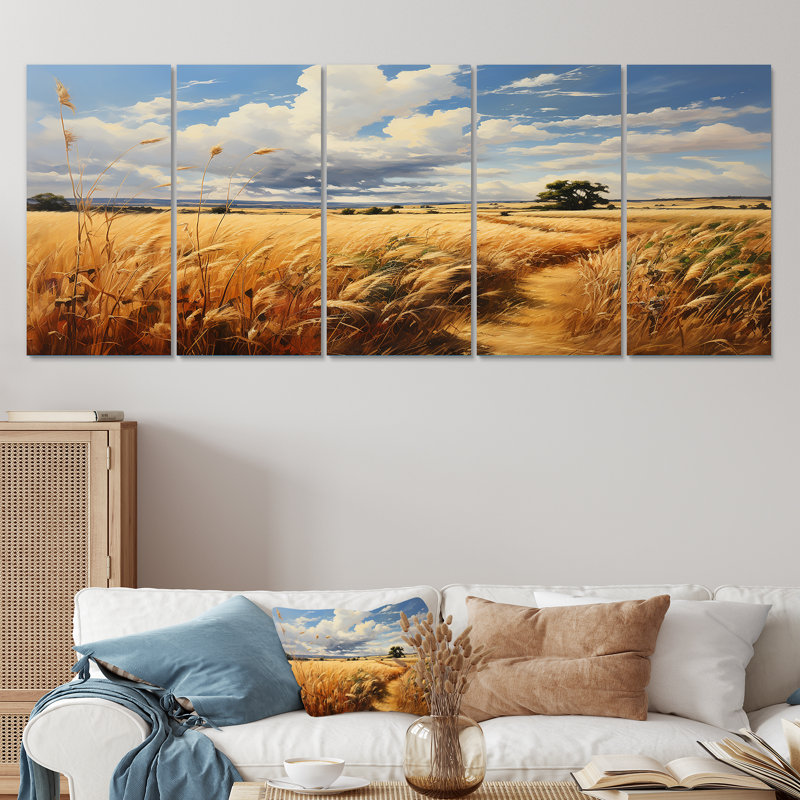 «Yellow Wheat Field Meadows I - Meadow», ensemble de 5 pièces d'art mural, H 28 po x l 60 po