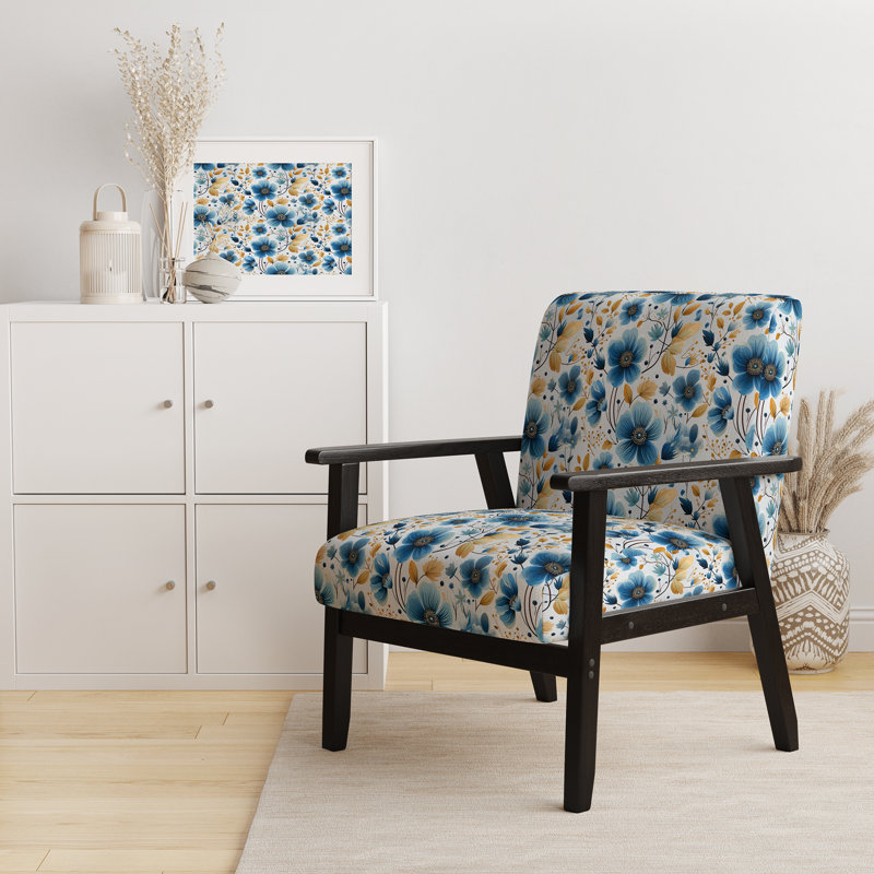 Chaise avec accoudoirs rembourrée Watercolor Whimsy Blue Floral Melody II