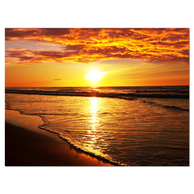 " Bright Yellow Sunset Over Waves "