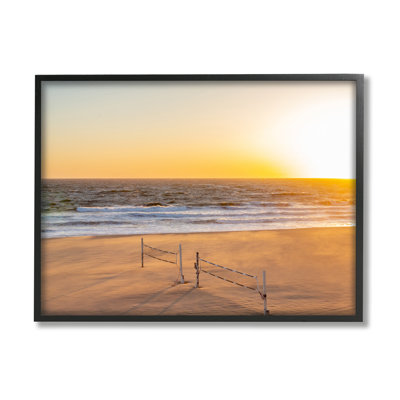 Radiant Sunset Beach Volleyball Nets Ocean Shoreline Giclee Art texturé par Jeff Poe