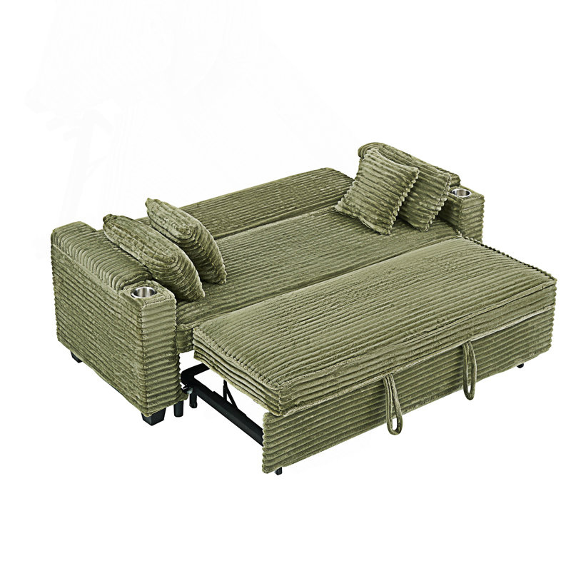 Multifunctional Expandable Sofa Bed With Cup Holder, Green