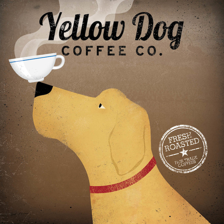 « yellow dog coffee co. », impression sur toile tendue, reproduction d’art sur toile tendue, H 12 po x l 12 po x P 1,5 po