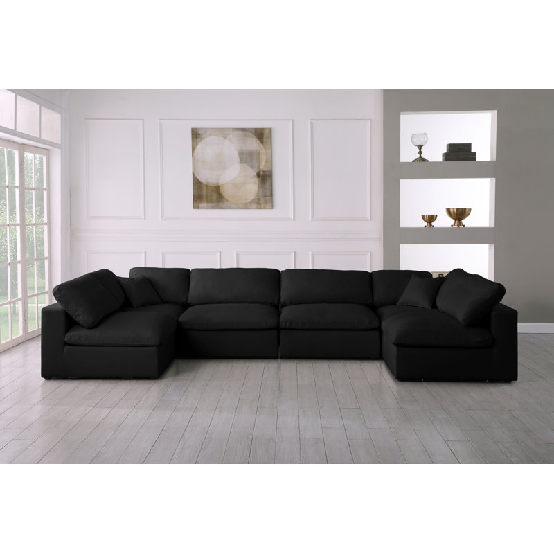 Burrows Upholstered U-Shaped Sectional Reversible, Black Linen Textured Fabric