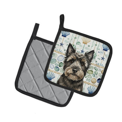 Black Cairn Terrier Coastal Sea Glass Pair of Pot Holders