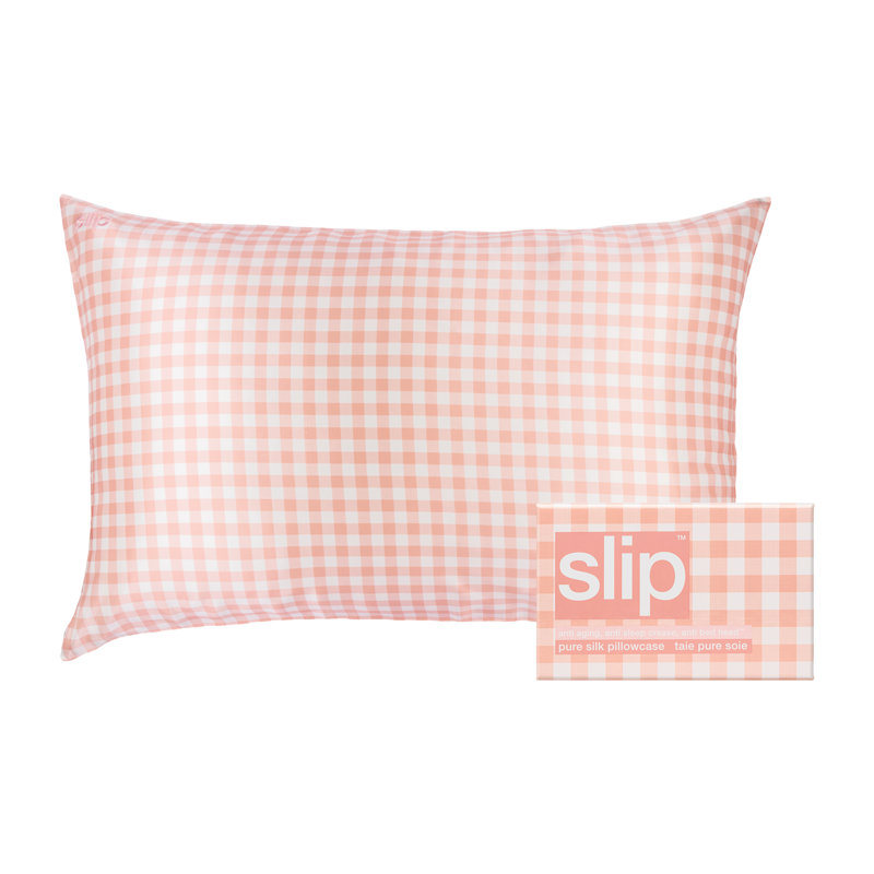  Slip Pure Silk Queen Pillowcase, Pink Checkered