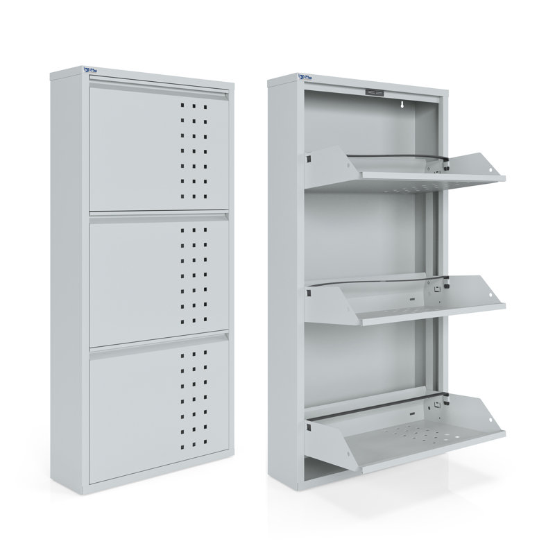 Armoire à chaussures en métal à 3 portes AYK avec ventilation avant, Gris clair
