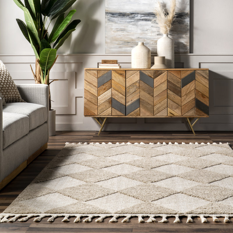 Marissa High/Low Diamond Tassel Area Rug, Rectangle 8' x 10'