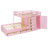 Full Size Bunk Bed with 2 Large & 5 Small Drawers, Small Wardrobe, Modern Storage Bunk Bed, MDF & Solid Wood, Sakura Pink-222677630