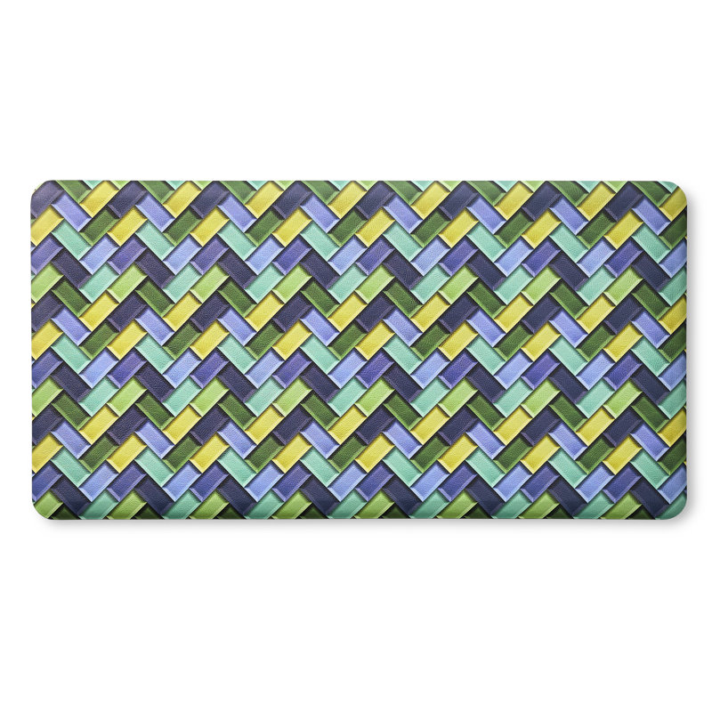Fiesta Herringbone Blue Green Yellow Anti-Fatigue Kitchen Mat
