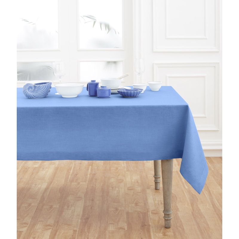 100% Pure Linen Tablecloth - Fete, 90" L x 60" W, Provence Blue