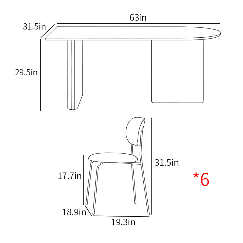 Ensemble de table de salle à manger moderne à base en bois massif, H 29,5 po x L 63 po x l 31,5 po