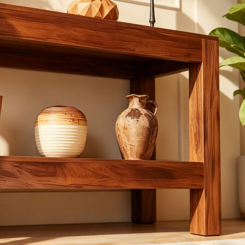 Console de style moderne en bois massif., H 29,5 po x l 70,8 po x P 13,7 po, Brun-roux, Brun-roux, Brun-roux