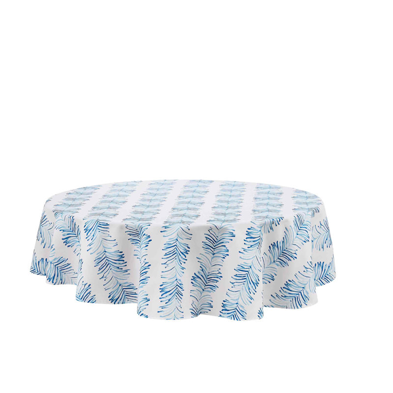 Seagrass Stripe Blue and White 70" Round Polyester Tablecloth