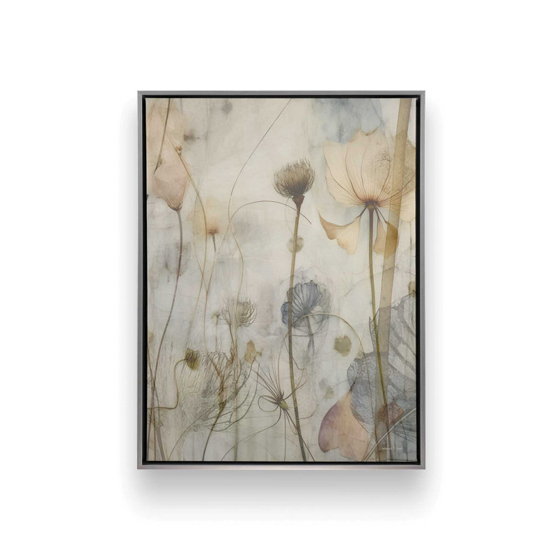 «Flowers in the Breeze III» par lettres et doublure, reproduction d'art, 12 W x 16 H, Silver, Framed Canvas