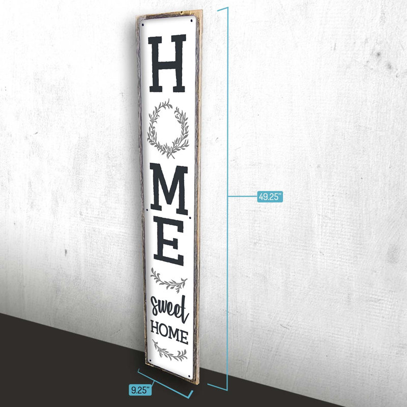 «Home Sweet Home - Couronne - Panneau de véranda en métal avec protection solaire encadré, panneau de bienvenue vertical»