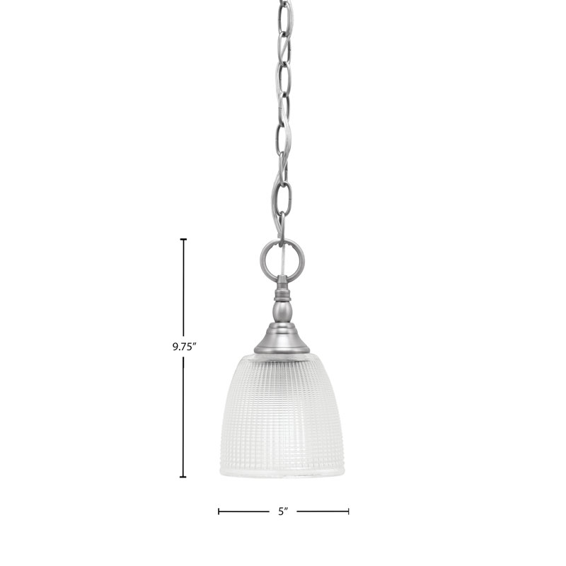 Mini-luminaire suspendu avec chaînette et verre côtelé transparent de 5 po, Nickel brossé